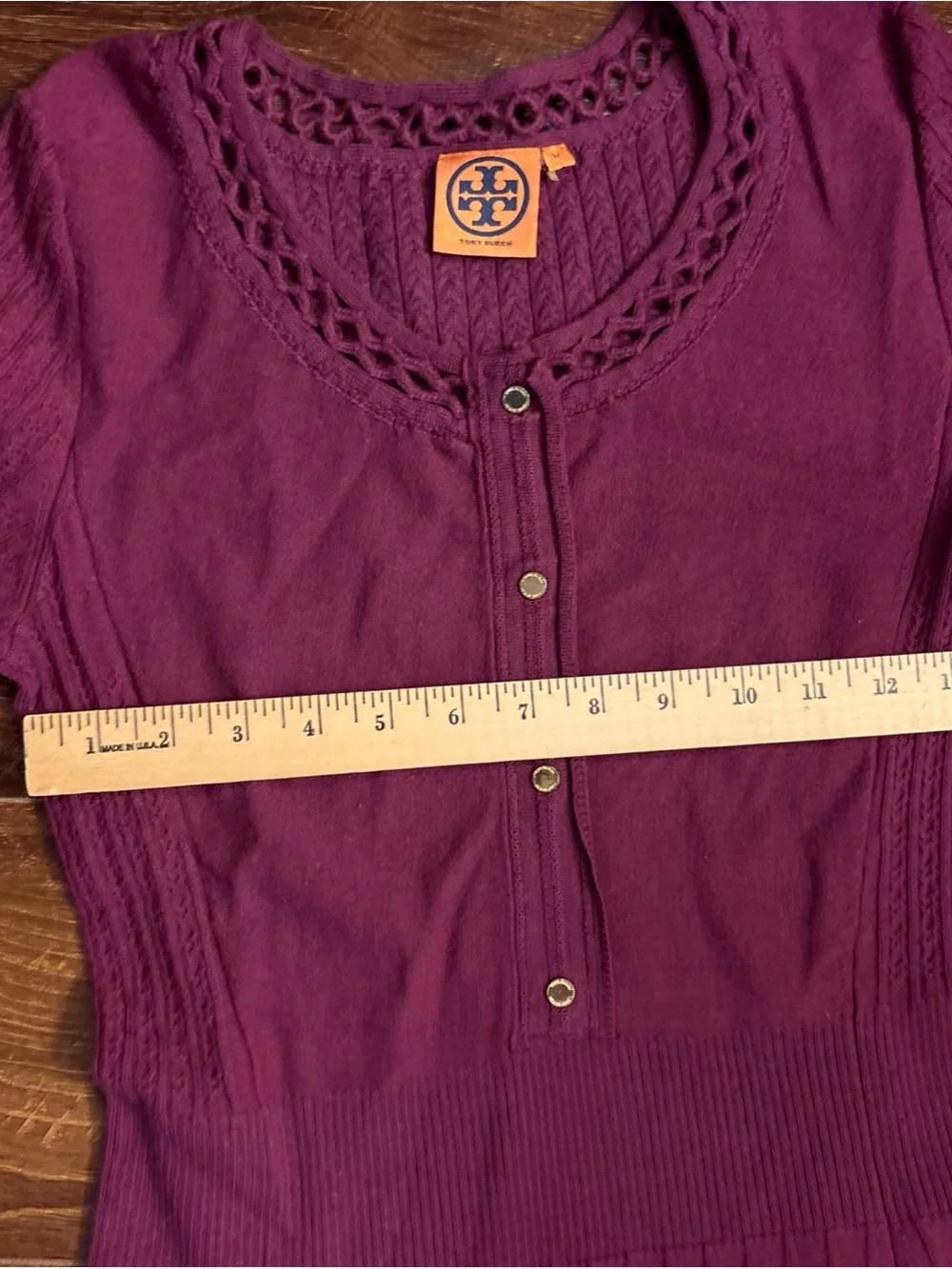 Tory Burch Medium Ashlyn Knit Henley Sweater Dress Maroon Short Sleeve Sheath